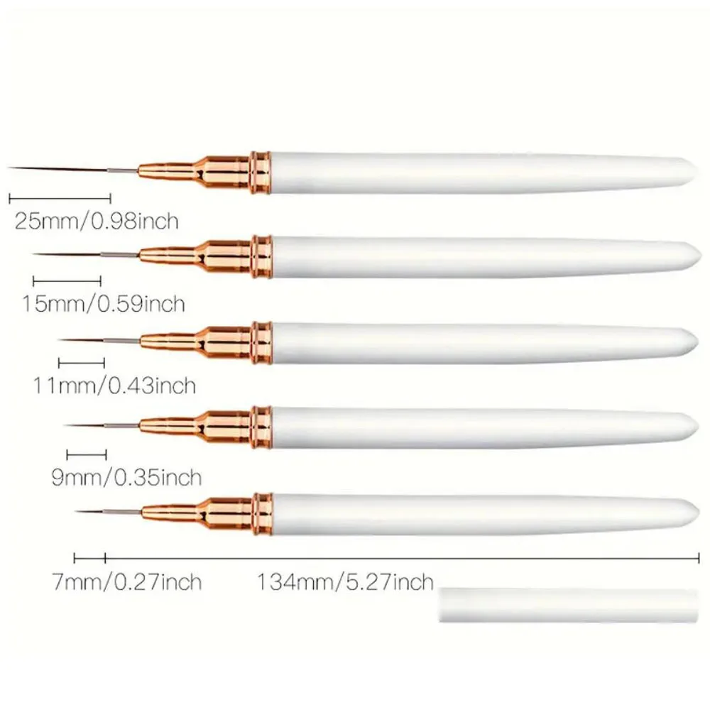 5pcs Premium Nail Art Liner Brush Set - Ultra-Fine Detailing Pens For Precision Manicure 6/9/12/15/26mm Long Line Nail Brushes *