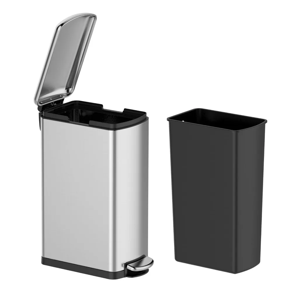 

Slim Kitchen Trash Can, Stainless Steel Garbage Can with Inner Wastebasket for Narrow Spaces, Step Rubbish Bin