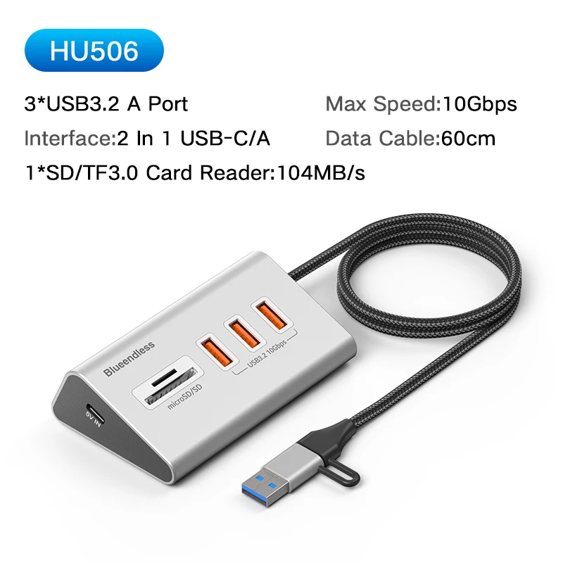 Blueendless Aluminium 10Gbps USB3.2 Gen2 4/10-Port HUB Dockingstation USB-C USB-A Typ C Splitter Adapter für PC Laptop MacBook