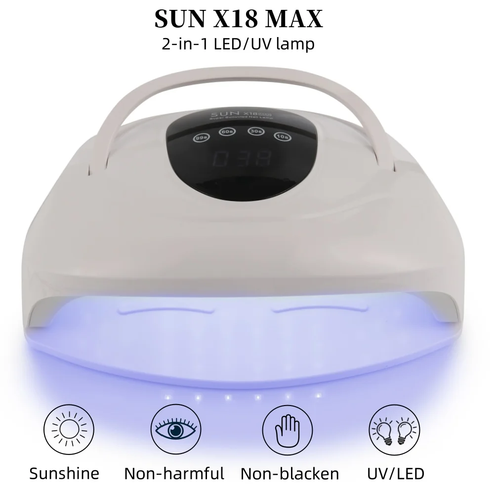 SUN X18MAX مصباح أظافر LED قوي للأشعة فوق البنفسجية لآلة تجفيف طلاء الأظافر مع شاشة LCD كبيرة تعمل باللمس ومجفف أظافر بمستشعر تلقائي