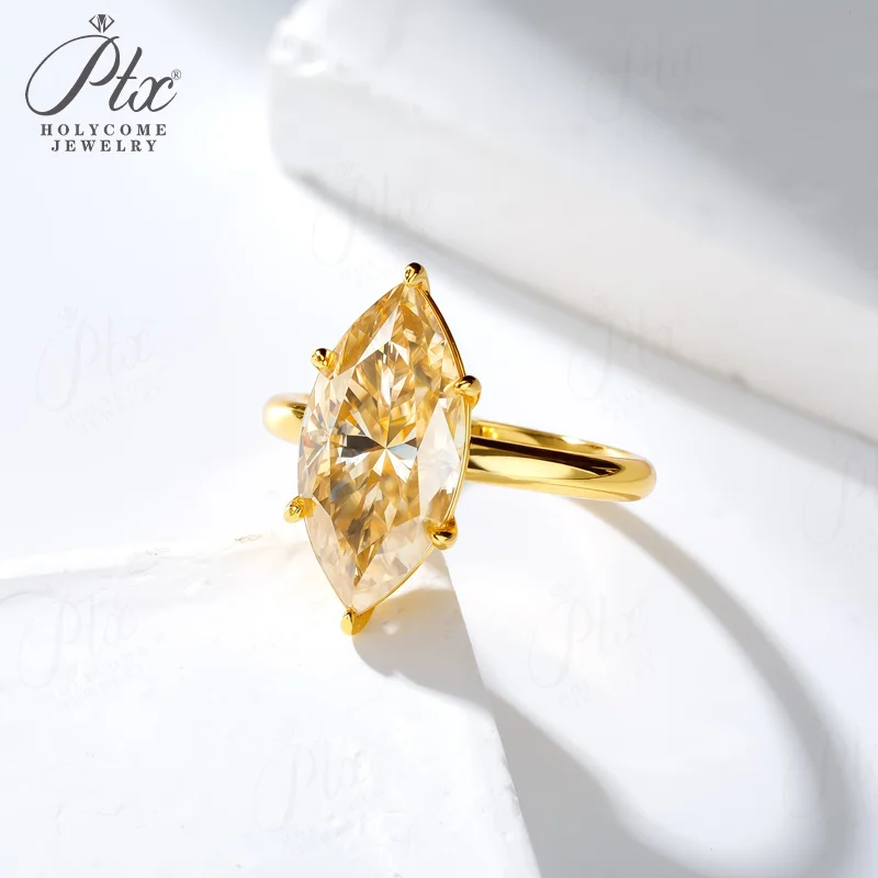 4ct Marquise-Schliff Ring Moissanit Champagnerfarben 925 Sterling Silber Hochzeit Ewige und Romantische Liebesband Holycome Schmuck – Detail 6