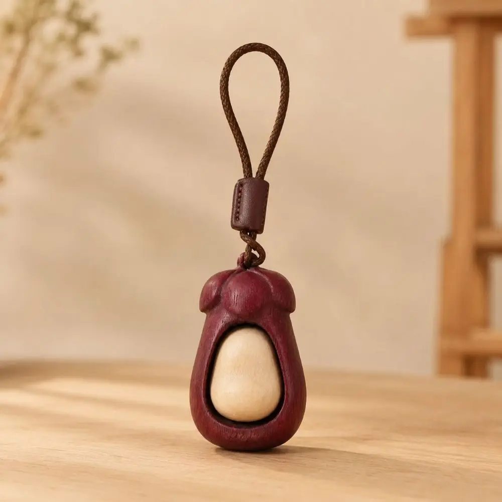 Natural Wood Carved Fidget Squeeze Mini Handheld Portable Pocket-Sized Worry Stone Hanging Loop Polished Wood Surface