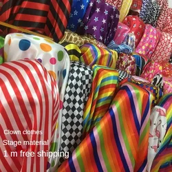 Printed Satin Fabric By Meters for Stage Clown Costumes Accessory Background Diy Sewing Smooth Soft Glossy Cloth Plaid Striped