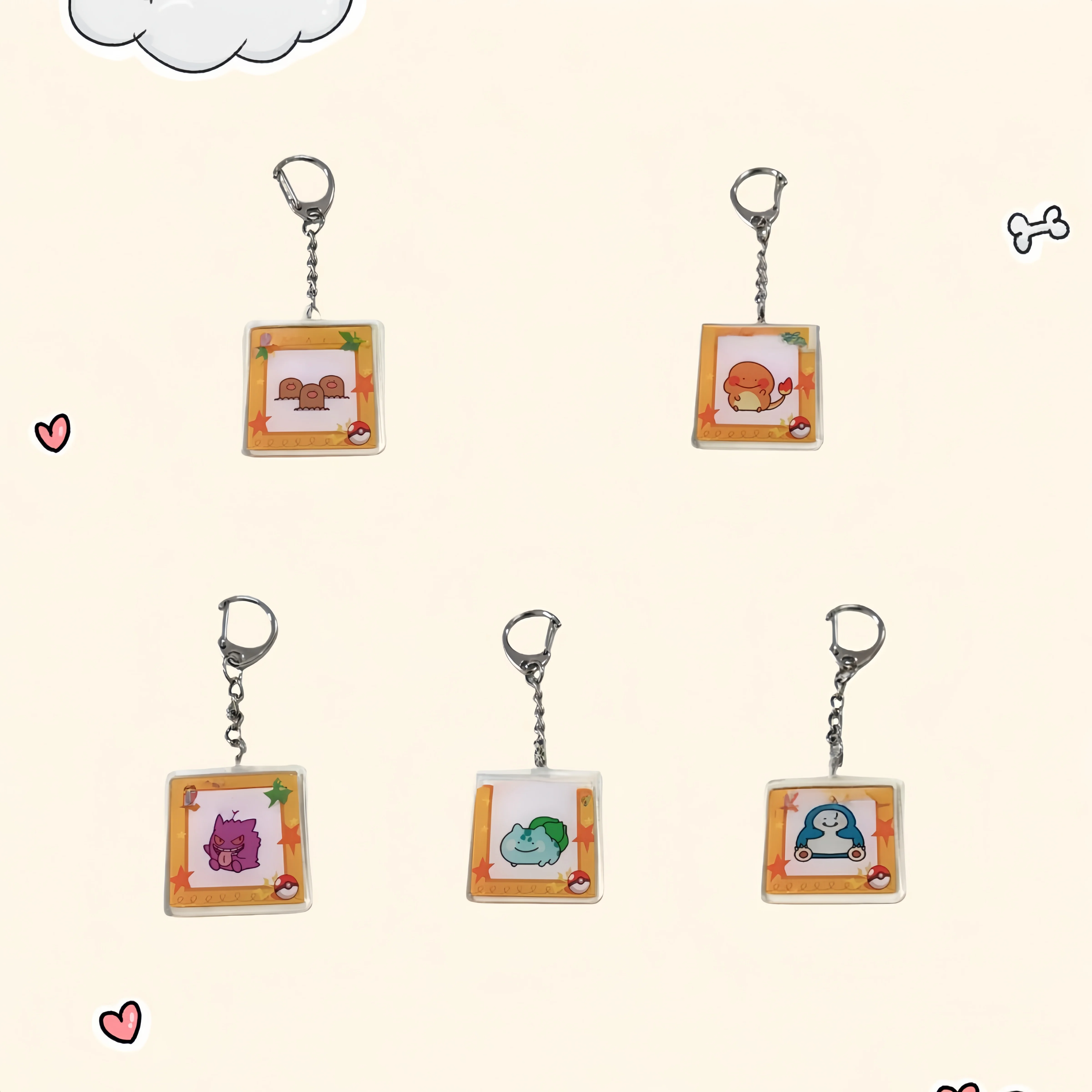 Cartoon Anime Personalized Cute Square Acrylic Keychain Pendant Wholesale Patch Premium Gift Collection Charizard Venusaur
