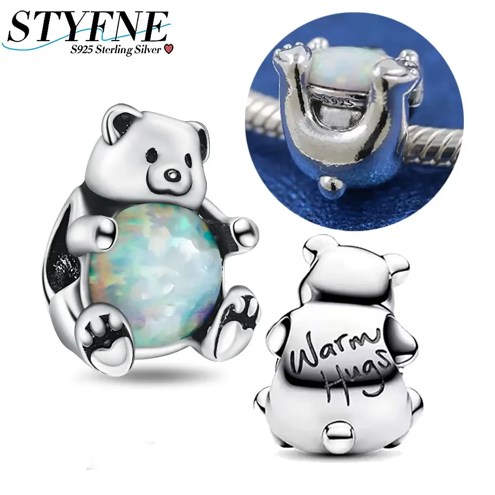 Sterling 925 Silver Opal Polar Bear Beaded Charm Beaded Fit Pandora Original Bracelet Jewelry Accessories Making Gift