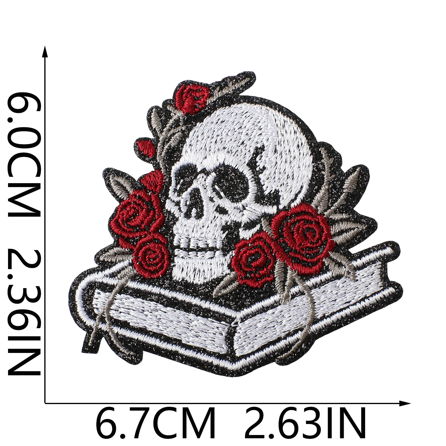 1PCS Halloween Leather Rose Skull Embroidered Label For Jacket Backpack Iron On Decoration Applique Patch