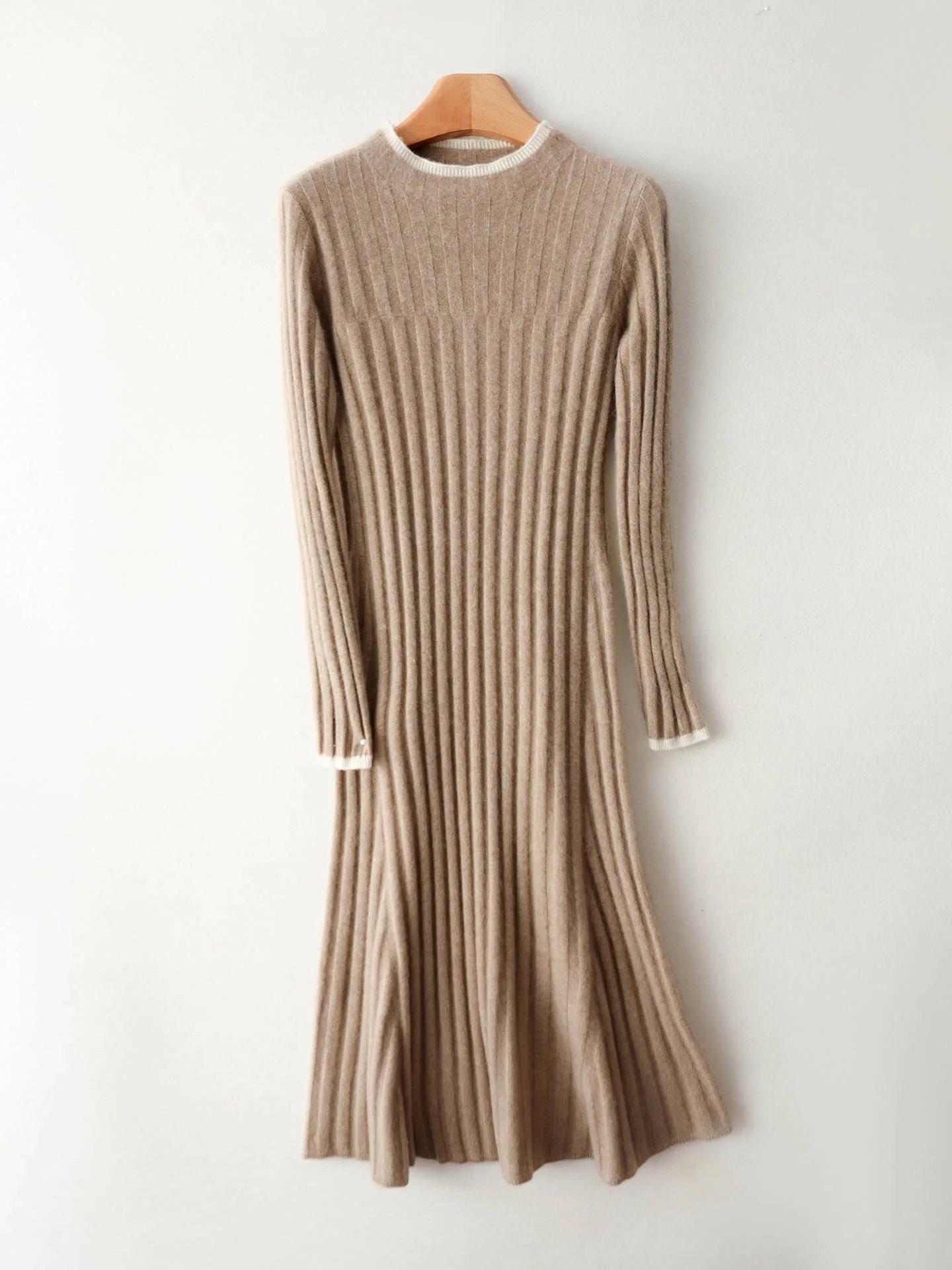 100% Merinowol Dames Lange Ronde Hals Trui Jurk Herfst Winter Casual Mode Zachte Kasjmier Gebreide Jurk