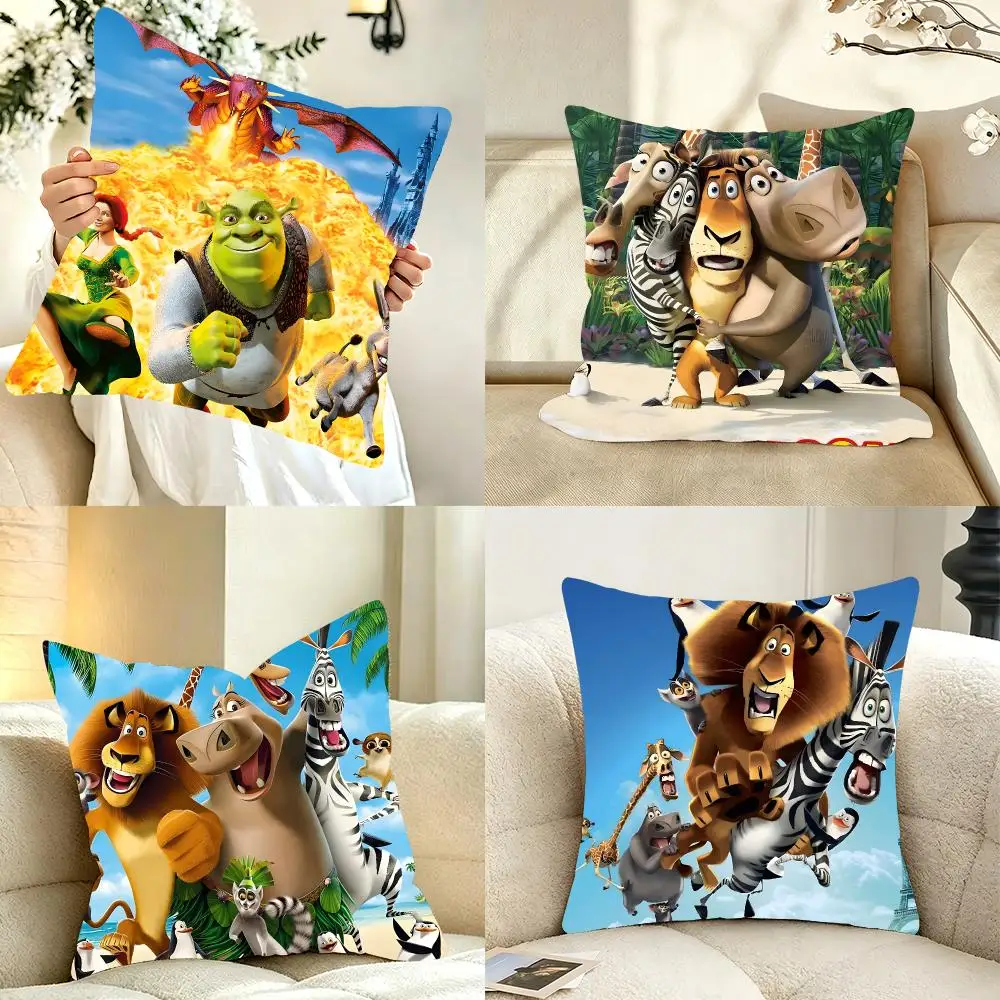 Whimsical Animation M-Madagascar Cushion Cover Bedroom bed reading backrest cushion Festive plush holiday Soft plush throw