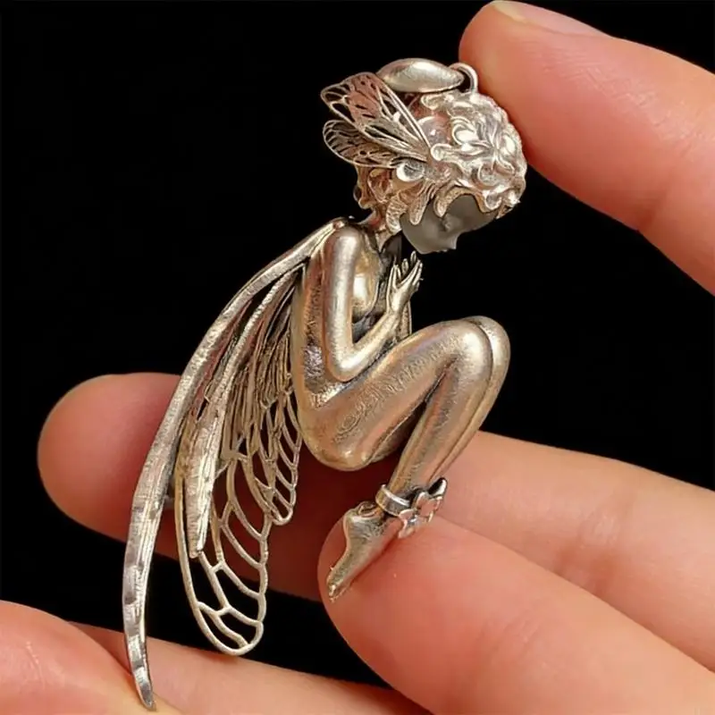 Lovely Angel Figurine Pendant With Ornate Headpiece Perfect For Adding Wonder To Your Look E0BF