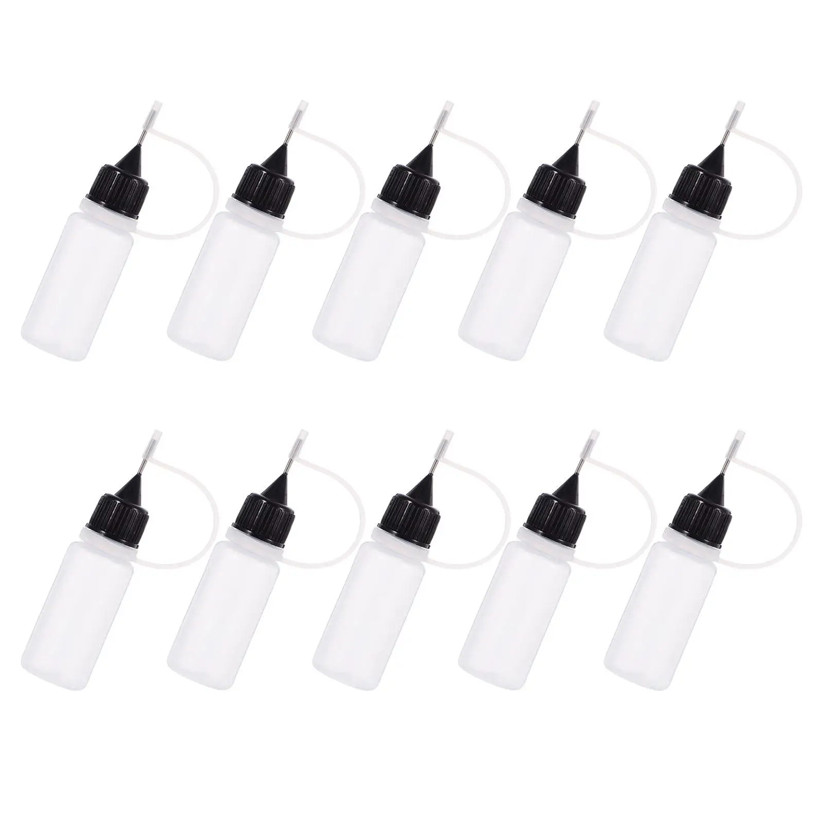 

20 шт. флаконов-дозаторов 10 мл с черной крышкой и прозрачным прецизионным носиком для клея, краски, глицерина, рукоделия, лабораторных жидкостей, с тонким соплом