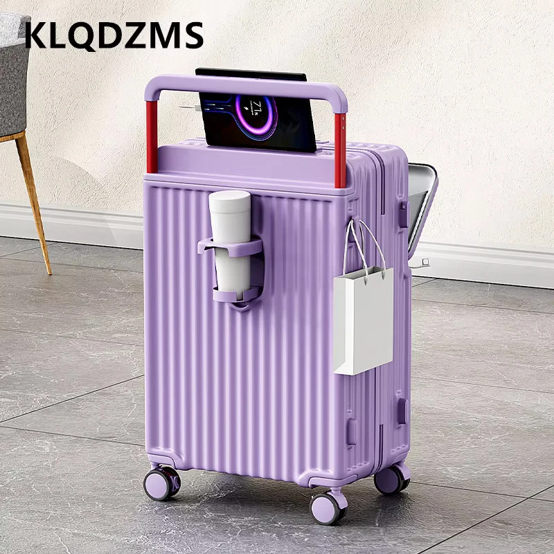 KLQDZMS USB ชาร์จกระเป๋าเดินทางเปิดด้านหน้า Boarding Case แล็ปท็อปรถเข็น 20 "22" 24 "26 นิ้ว Multifunctional กระเป๋าเดินทาง