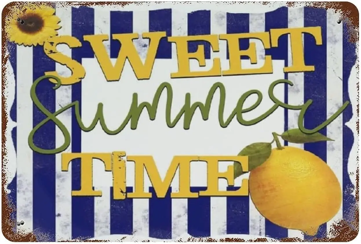 Vintage Lemon Metal Plaque Poster Sweet Summer Time Retro Metal Tin Sign Plaque Wall Decor Gift For Bathroom Restaurant