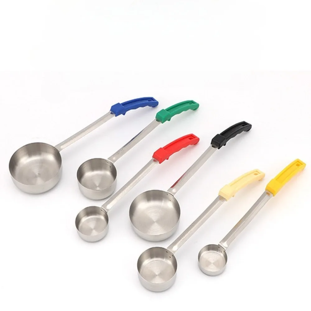 Stainless Steel Sauce Spoon with Long Rubber Handle Anti-Hot Pizza Spread Ladle Measuring Soup Spoon Kitchen Gadgets