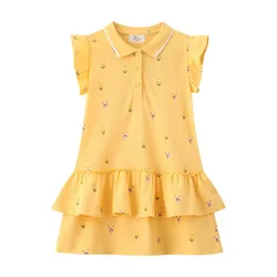 Jumping Meters Summer Kids Girls Party Dresses Yellow Toddler Kids Frocks Short Sleeve Hot Selling Birthday Baby Dresses