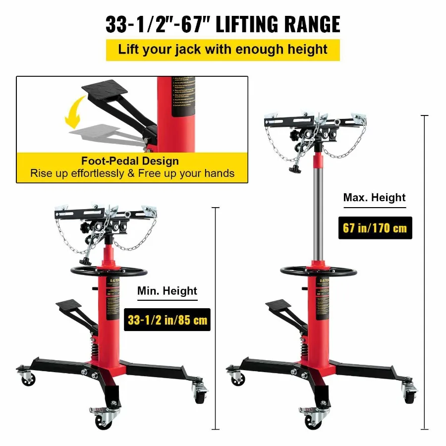 

Transmission Jack 0.75 Ton/1660 lbs Capacity Hydraulic Telescopic Floor Jack with Foot Pedal 2-Stage Lift Stand 360 Swivel Whee