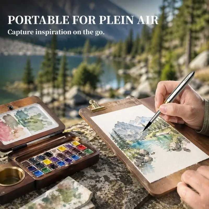 Portable Mixed Tip Watercolor Brush Set, 3 Piece Double Ended Nylon Art Brushes with Metal Handles for Sketching, and Painting