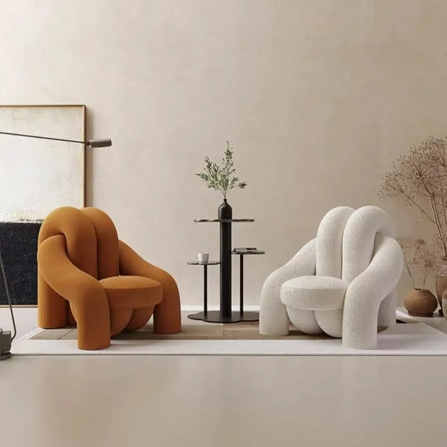 &Light Luxury Musical Note Sherpa Lambswool Sofa Irregular Design Nordic Minimalist Modern Single Sofa Sponge Apartment Villa