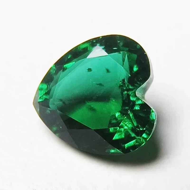 Lab Grown Zambian Emeralds Heart Shape Hydrothermal Hand Cutting with Cracks Inclusions Inside Selectable AGL Certificate