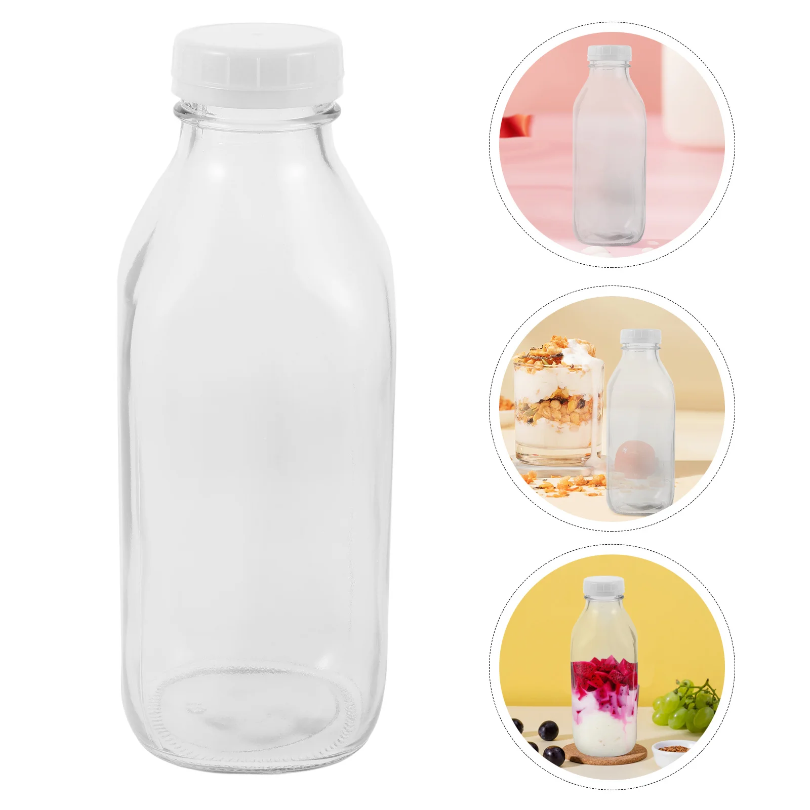 

1000Ml Glass Milk Container Transparent Juice Bottle Cap Sturdy Drink Storage for Home Office Use Clear Glass