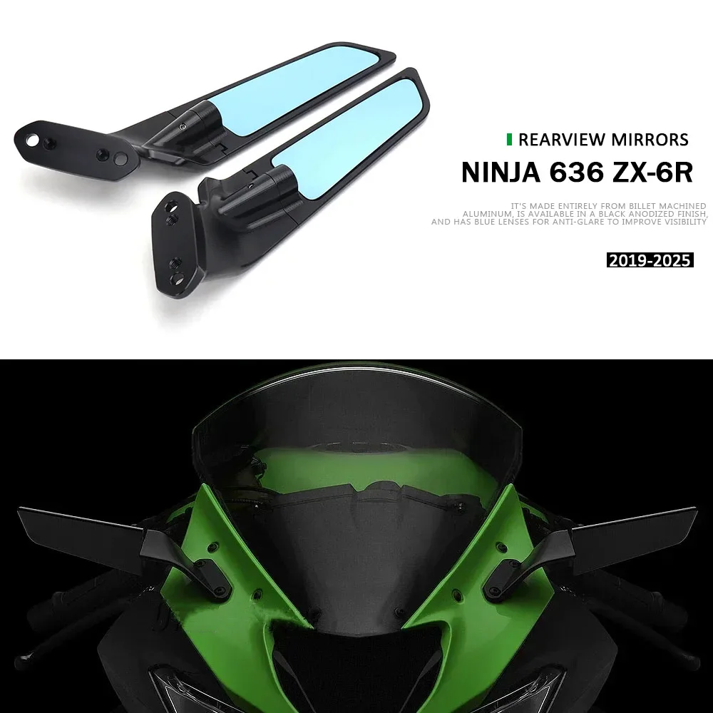 

2019-2025 Motorcycle Ninja 636 ZX-6R Side View Mirror Stealth Winglets Rearview Mirrors For Kawasaki ZX6R ZX 6R
