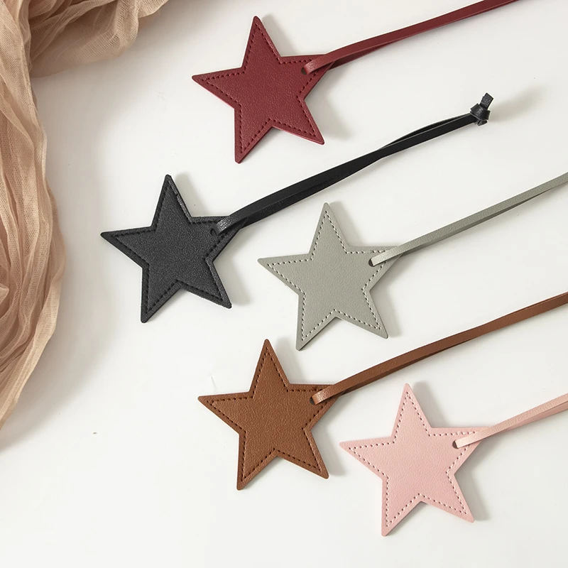 8cm PU Leather Patch Five-Pointed Star Keychain Star Decoration For Embellishing Bag Clothing Lanyard