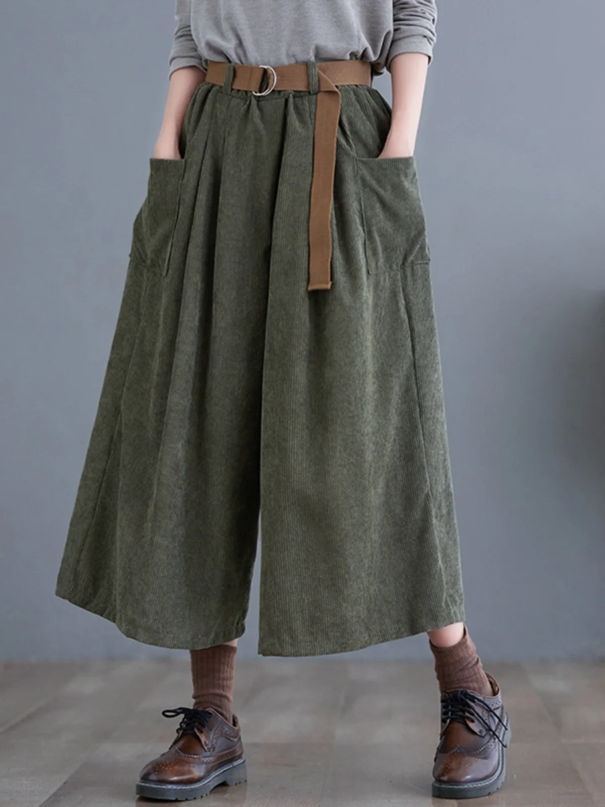 Loose Wide Leg Pants Autumn New Style Corduroy Skirt Pants Women High Sensation Slimming Casual Versatile Nine Points Pants