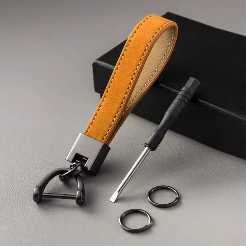Luxury Genuine Leather Car Key Chain - Pure Color Buckle Keyring Fashion Accessory Unique Gift Idea