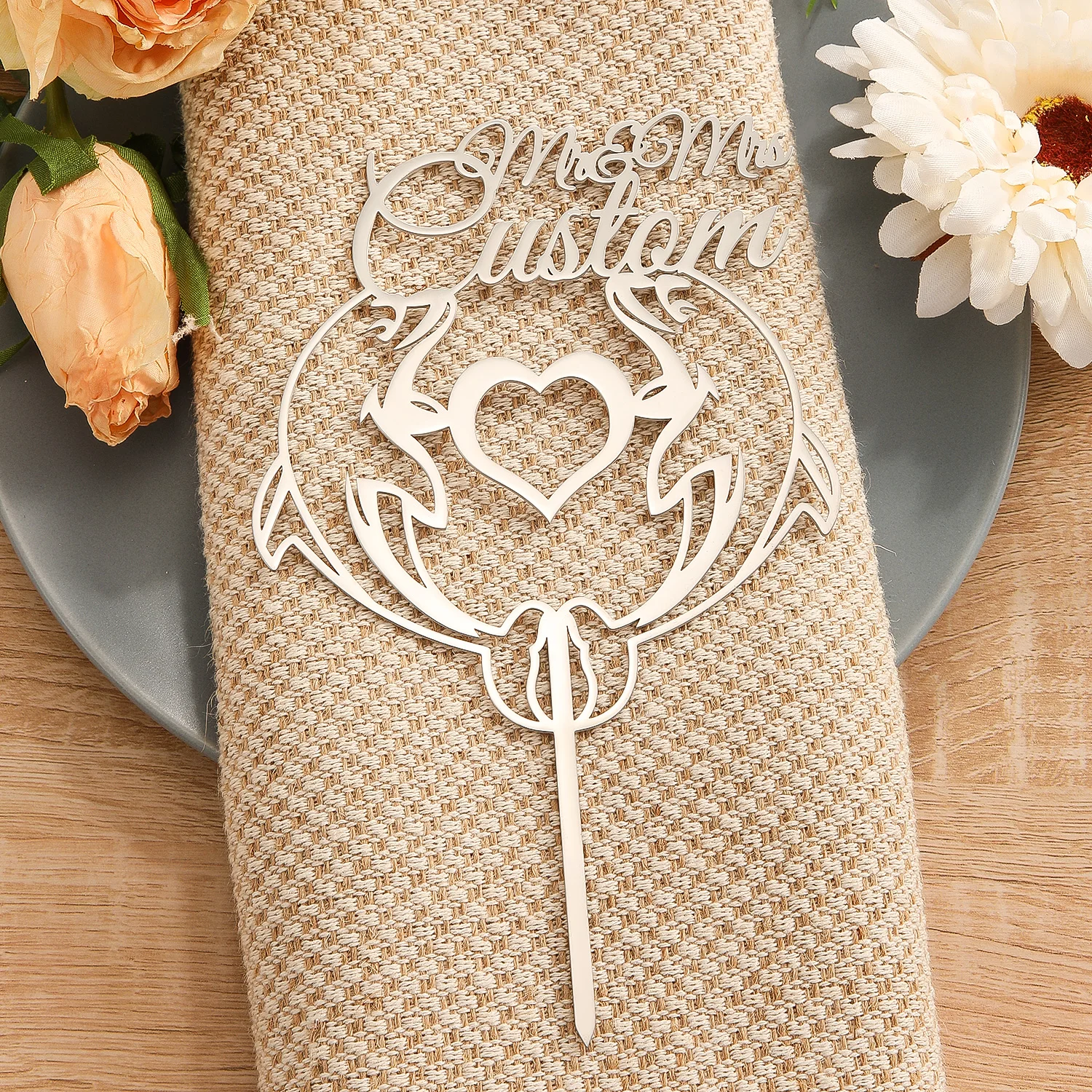 Stainless Steel Custom Name Happy Birthday Cake Toppers Valentine's Day Party Cake Topper For Wedding Dessert Decoration