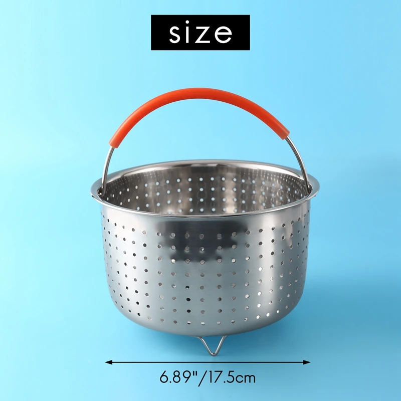 Cesta de vapor, cesta de vapor de acero inoxidable, olla a presión con mango cubierto de silicona, cesta de vapor resistente