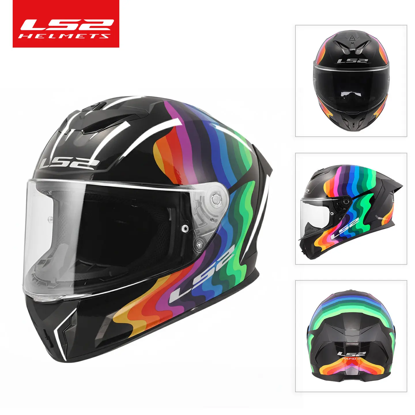 LS2 FF820 Full Face Motorcycle Helmet Large Rear Spoiler Anti-fog Racing Helmet Unisex All Season  Helmet Motorcycle