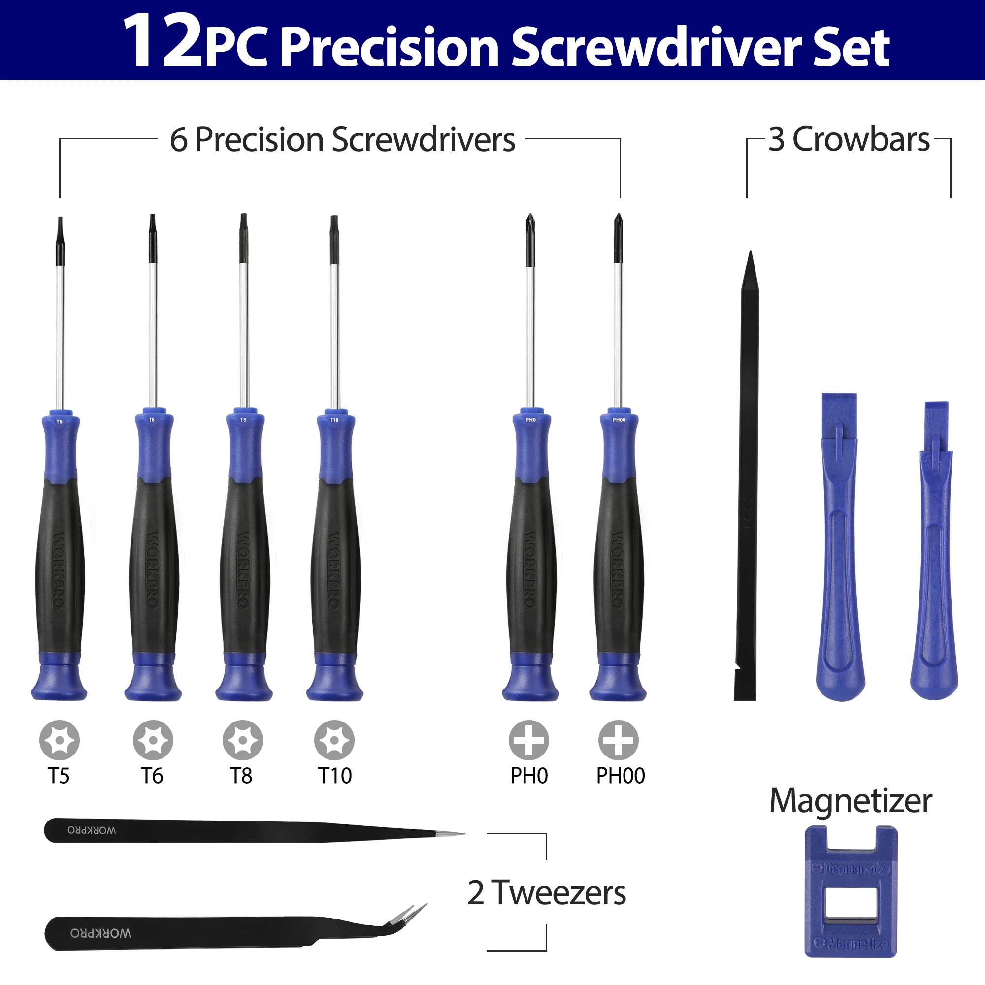 WORKPRO 12pcs Precision Screwdriver Kit Torx Cross Screw Driver multifunctional Maintenance Tools Mobile Phone Repairing Tools