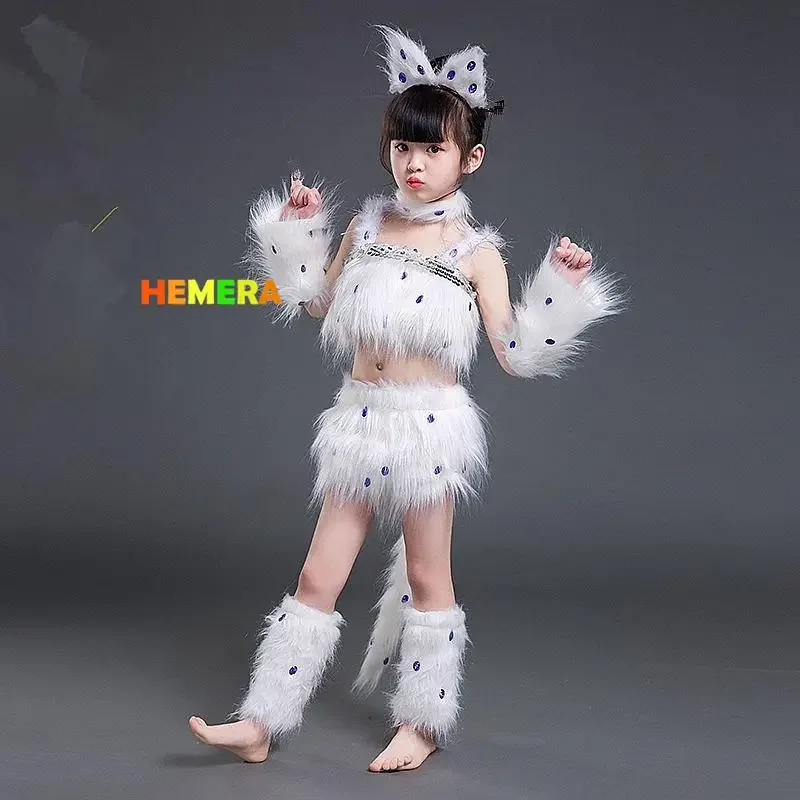 Witte kat cosplay voor meisjes sexy kat meisje cosplay kostuums Vos meisje cosplay dier dans kostuums voor kinderen Halloween cosplay