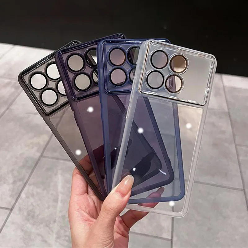 Luxury Phone Case for Xiaomi Poco X6 Pro X6Pro 5G Silicone Acrylic Lens Protector Film Frosted Camera Border Original Back Cover