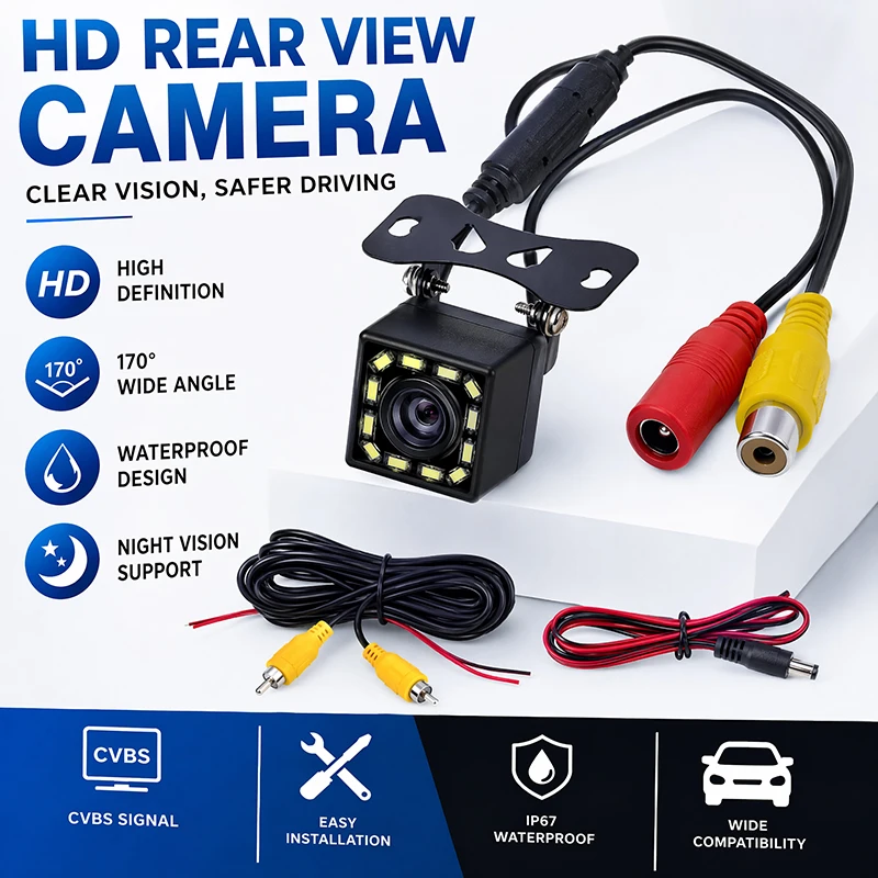 JISUIDA Car Reversing Camera CVBS HD 4 8 12 LED Night Vision Waterproof Car Backup Camera Vehicle Parking Image
