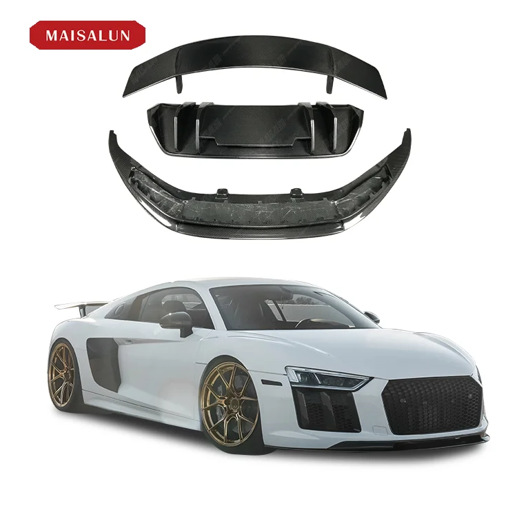 Factory price V Style carbon fibre material bodykit  Front Bumper Rear Diffuser Body Kit For AU DI R8 Bodykit bonnet hood