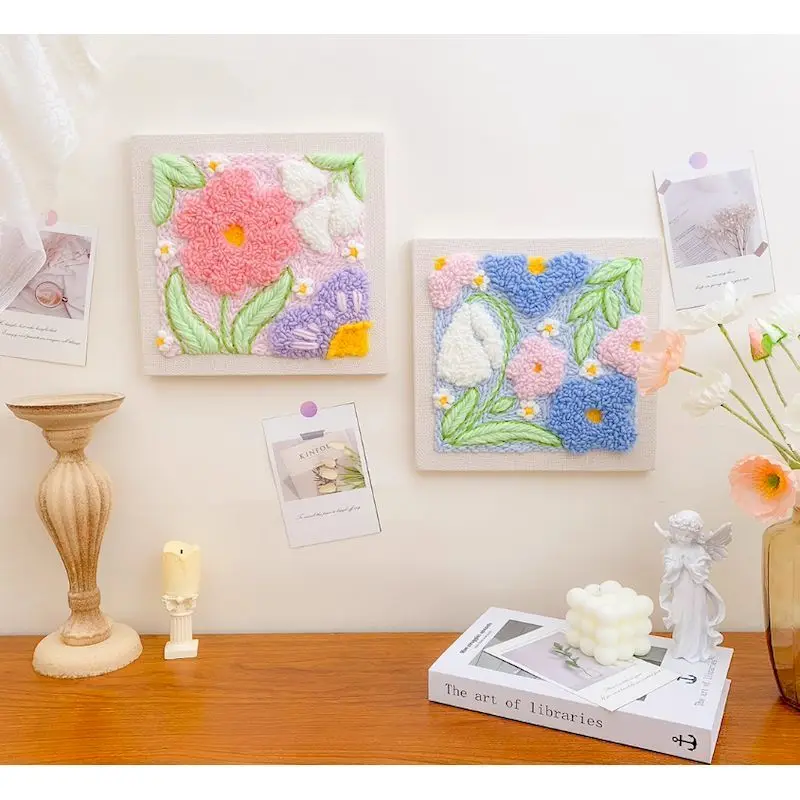 25x25cm パンチニードル刺繍スターターキット 糸 手芸 フレーム付き クロスステッチ刺繍キット DIYクラフト用品