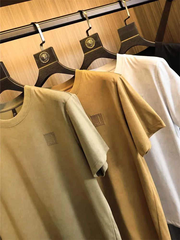 Comfortable High-quality Cotton Men's T-shirt Embroidered round Neck Short Sleeve Fashionable Summer Skin-friendly Single Item