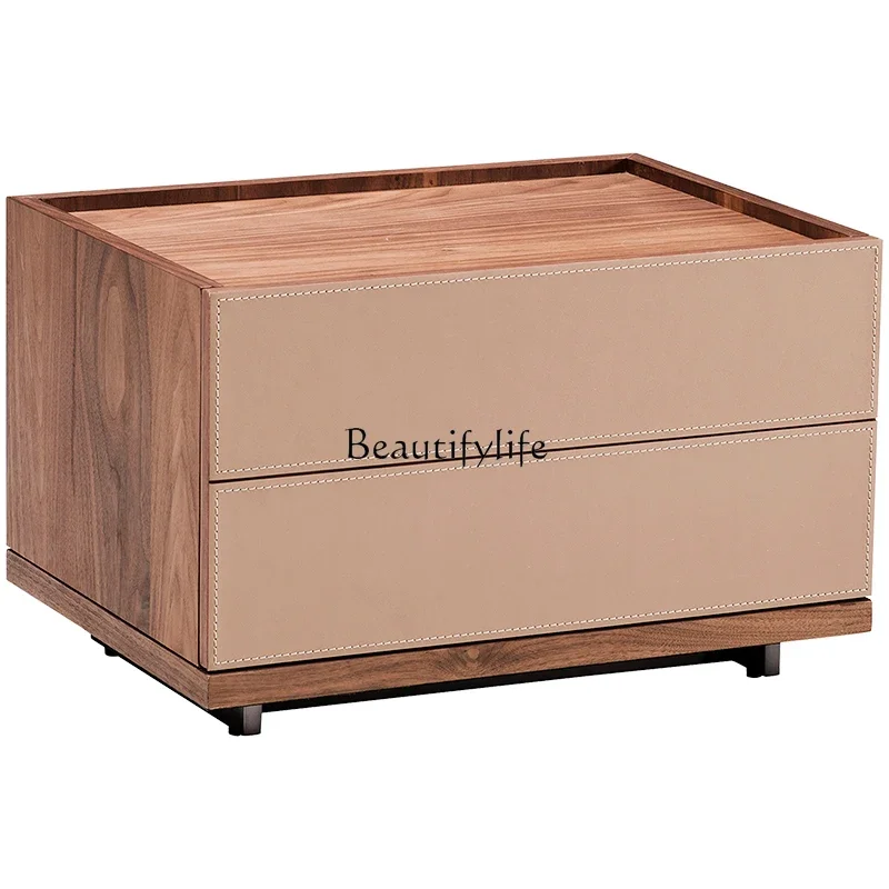 

FG28Italian minimalist bedside table saddle leather modern light luxury solid wood bedside table