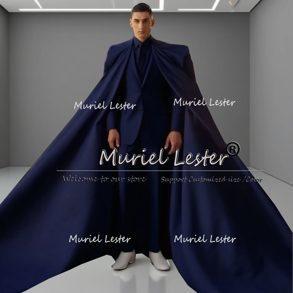 

Exclusive Wedding Suits For Men 3 Pieces Sets (Cape Jacket Pants) Customized Long Prom Party Blazers Male Fashion Groom Tuxedos