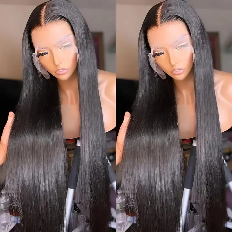 5x5 Glueless Closure PreCut Natural Black 13x4 HD Lace Wig 36 Inches Human Hair Wigs Straight 180% PrePlucked For Women