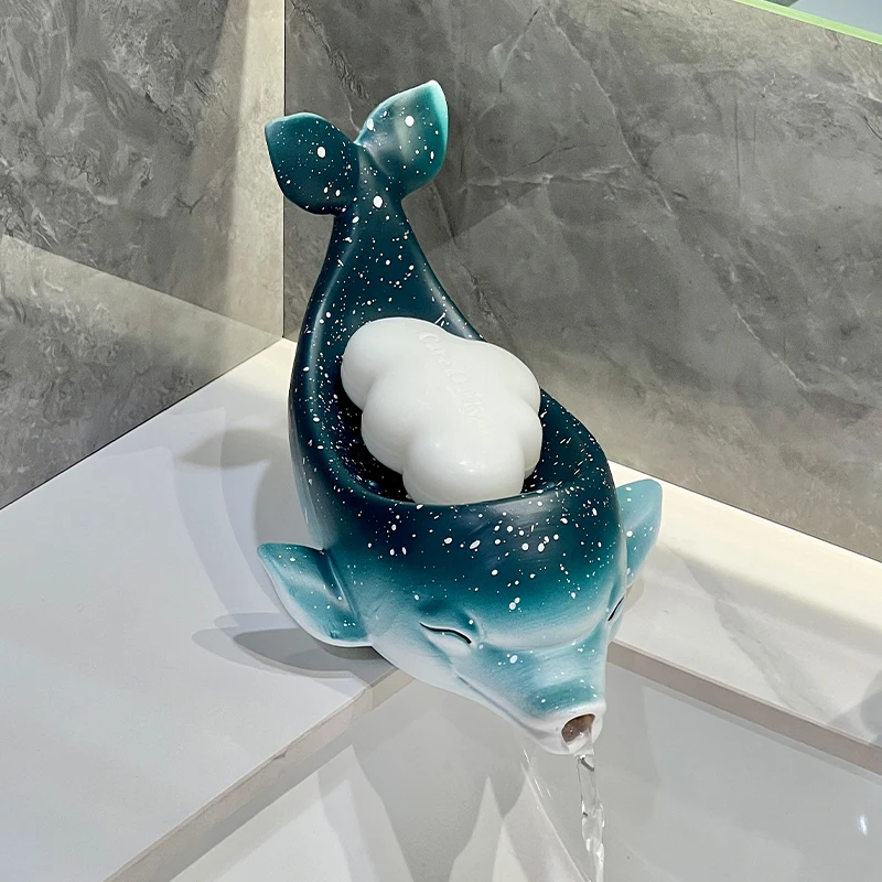 Dolphin Drain Soap Box Ceramic Home Non Perforated Toilet Hand Wash Desk Soap Box Drainage Storage Rack Bathroom Accessories