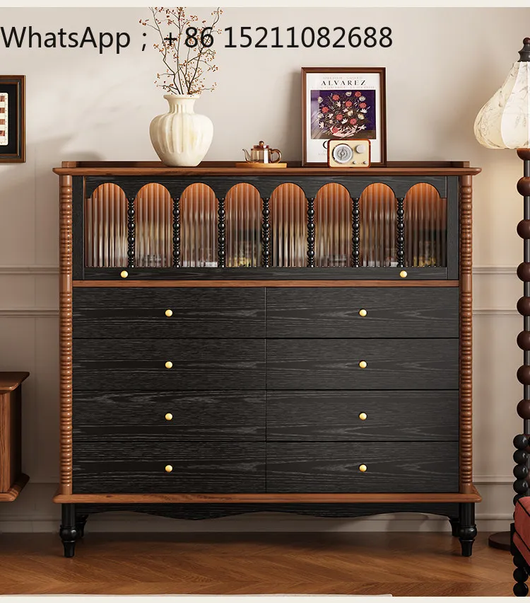 SCY dining side cabinet solid wood retro narrow bucket cabinet bedroom living room wall TV cabinet sofa shelf