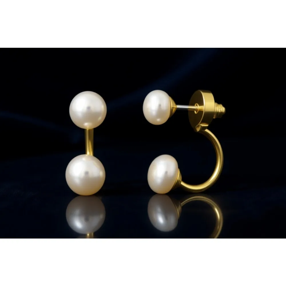 

Серьги-джекеты с пресноводным культивированным жемчугом 6-7,5 мм, штифты из нержавеющей стали с покрытием из 14-каратного золота или родия, современный дизайн с двумя жемчужинами-подвесками