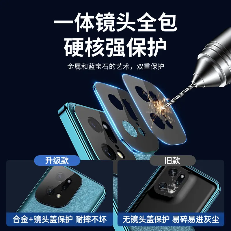 Oppo Find X5 Pro CPH2305 360 Full Protection Case Metal Bumper Front Glass Cover with Back PU Leather Case for Oppo Find X5 Pro