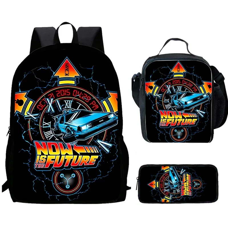 Cartoon Back To The Future School Backpack With Lunch Bags Pencil Bags For Kindergarten,Light Weight Child Bags For Boys Girls