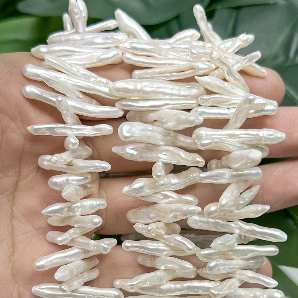 14-21mm 10pcs White Freshwater Pearls Beads Toothpick Shape Loose Spacer Beads for Jewelry Making DIY Bracelet Necklace