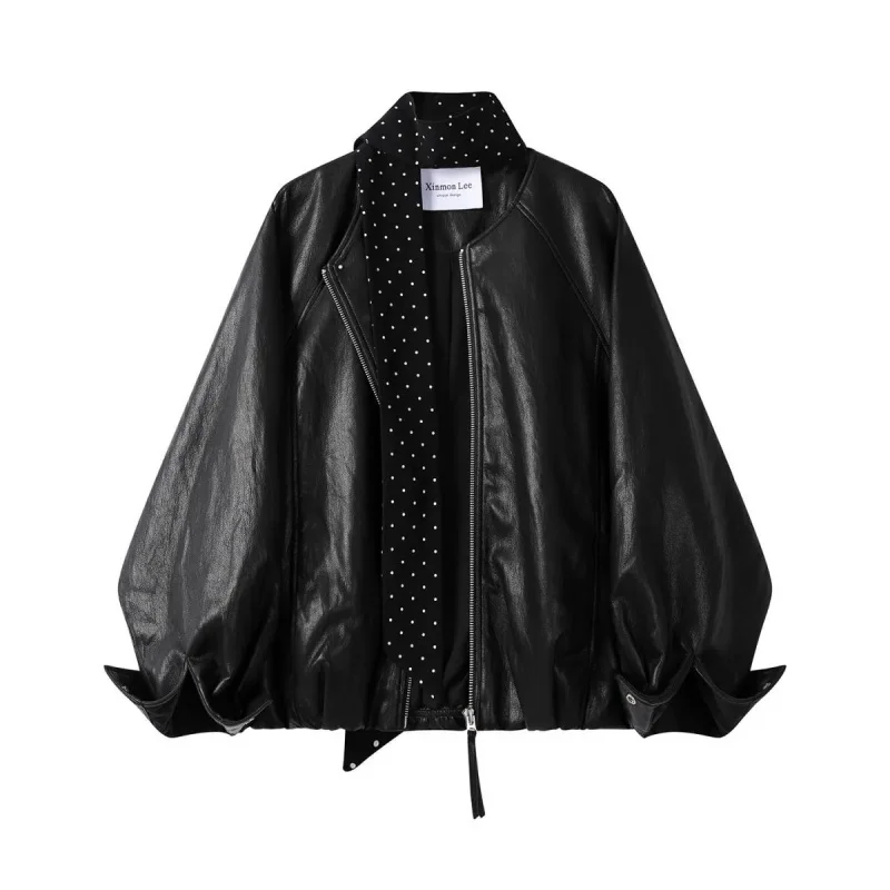 Jaqueta de couro pu feminina estilo vintage, casaco de motociclista retrô para primavera e outono, jaqueta curta de motocicleta, couro sintético de alta qualidade w