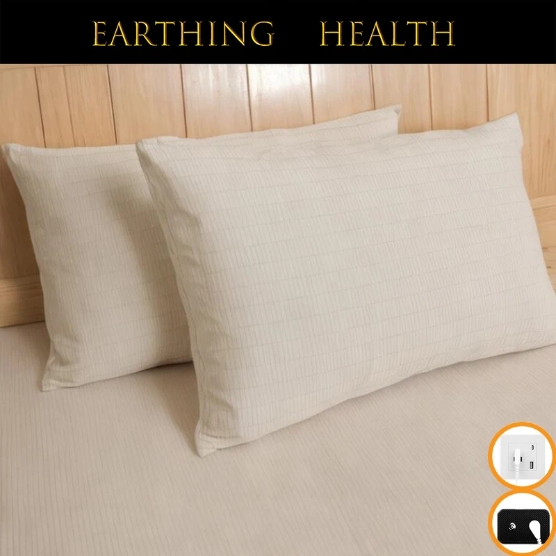 Earthed Silver Fiber Pillowcase with Earthing Cord Radiation-proof Kits Grounding Health EMF Protection for Better Sleep