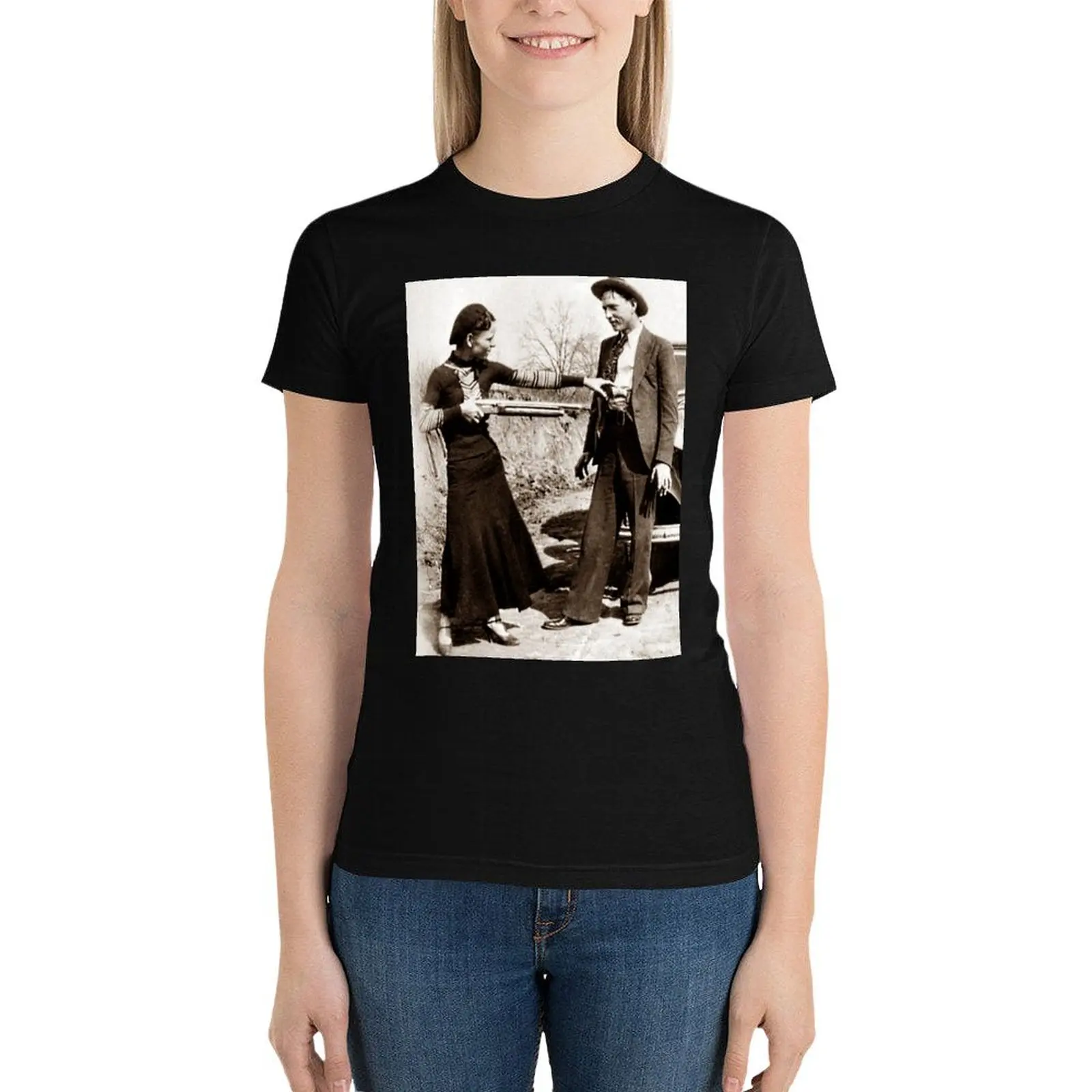 

Bonnie and Clyde Fooling Around 1934 T-Shirt plus size tops kawaii clothes t-shirt dress for Women sexy