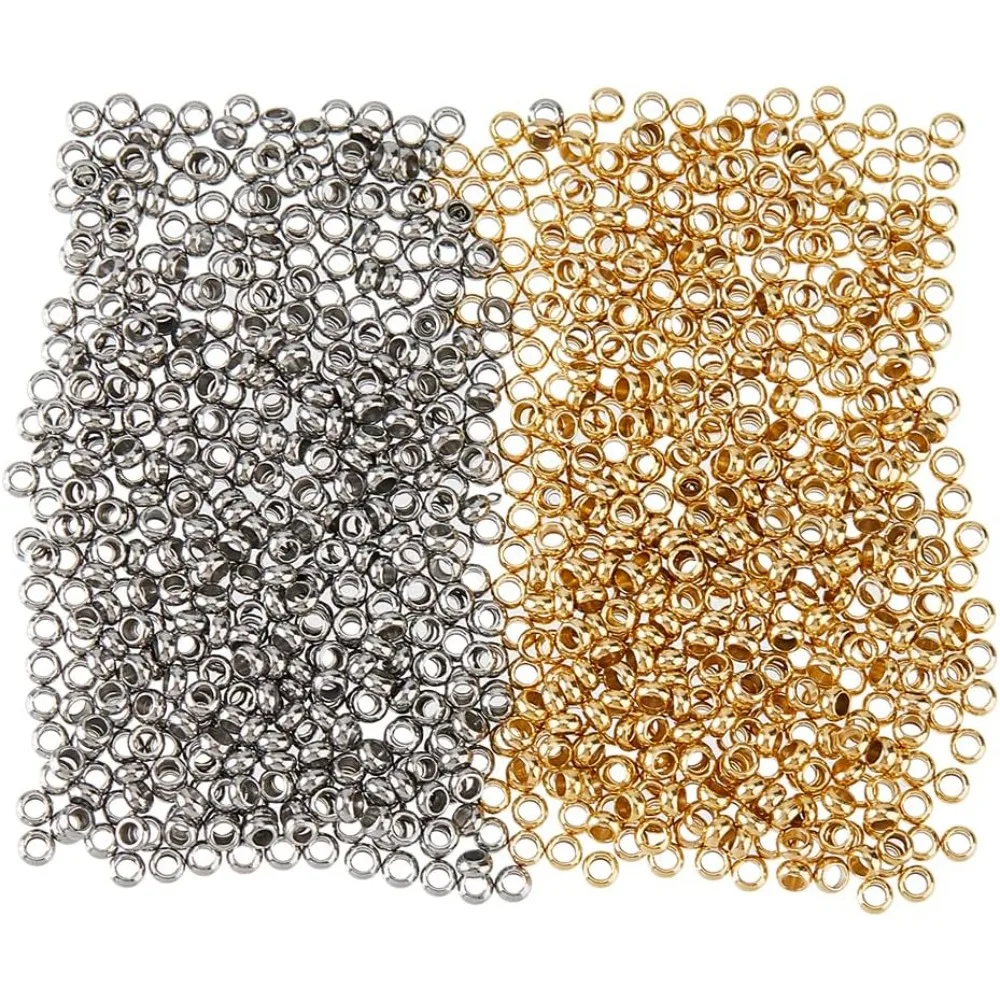 1000pcs 2mm Tube Crimp Beads 2 Colors 304 Stainless Steel Barrel Loose European Beads Stopper Spacer for Necklace